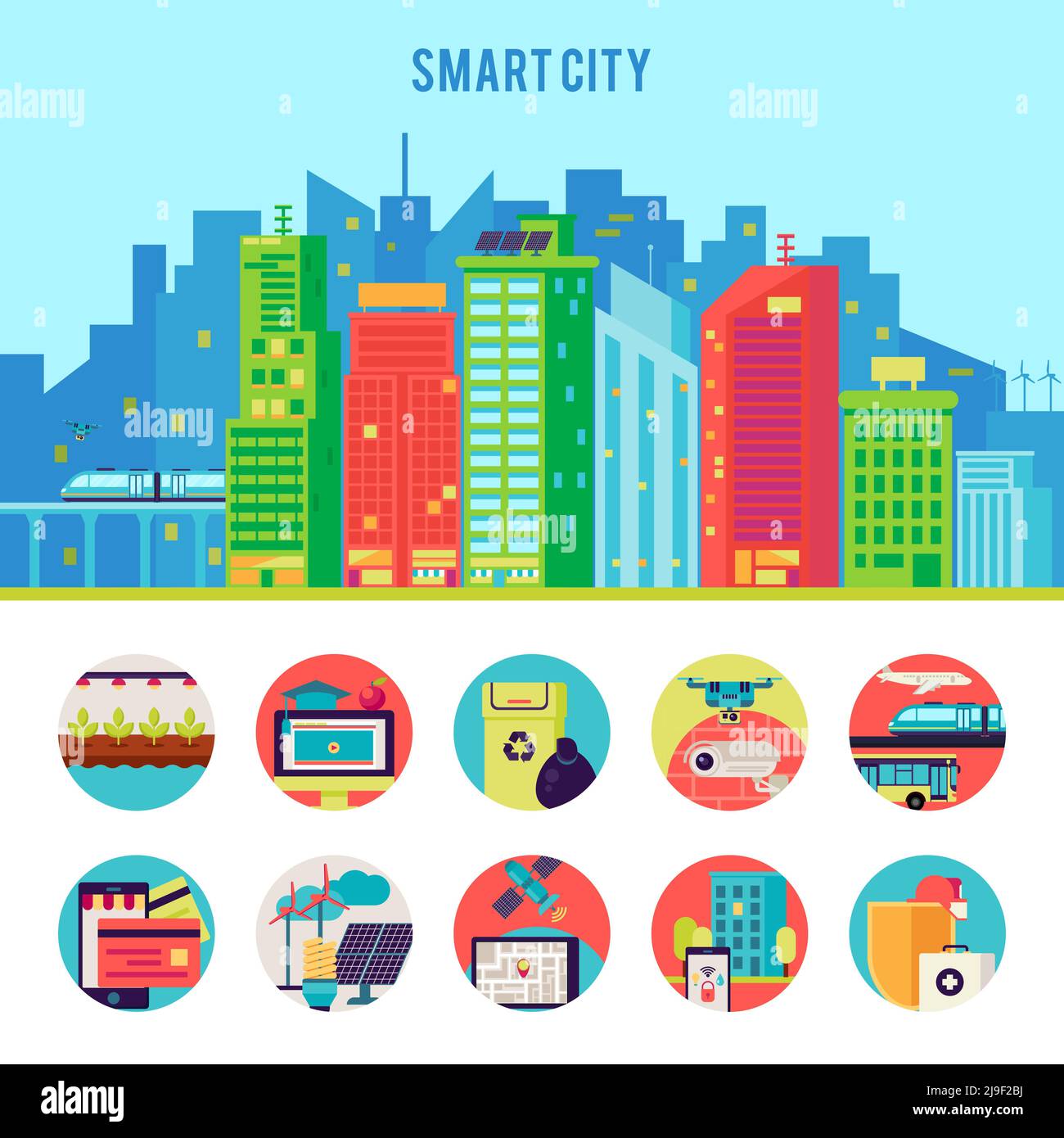 Smart City Flat Infographic Template With Advantages Automation ...