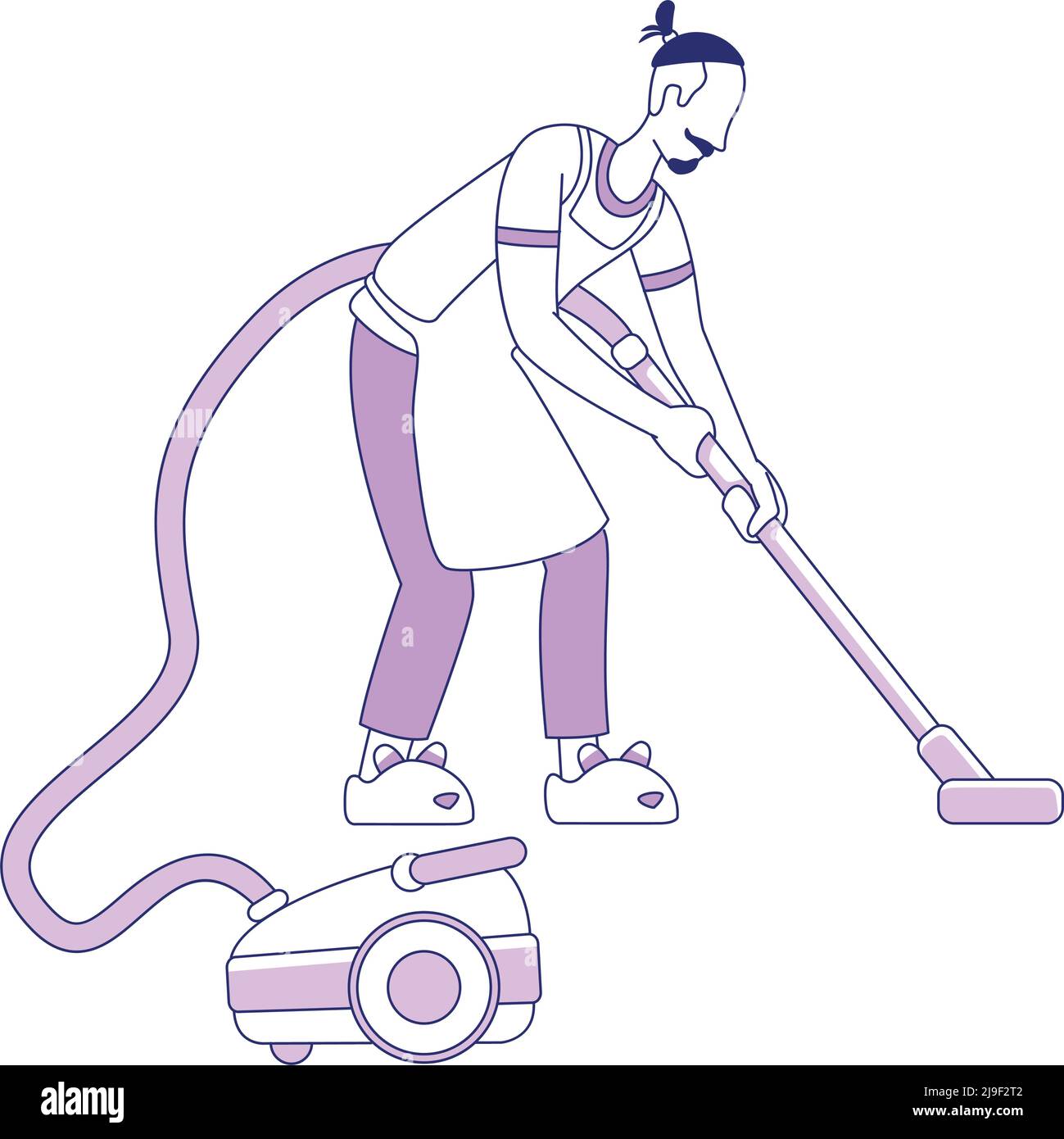 Man with vacuum cleaner semi flat color vector character Stock Vector