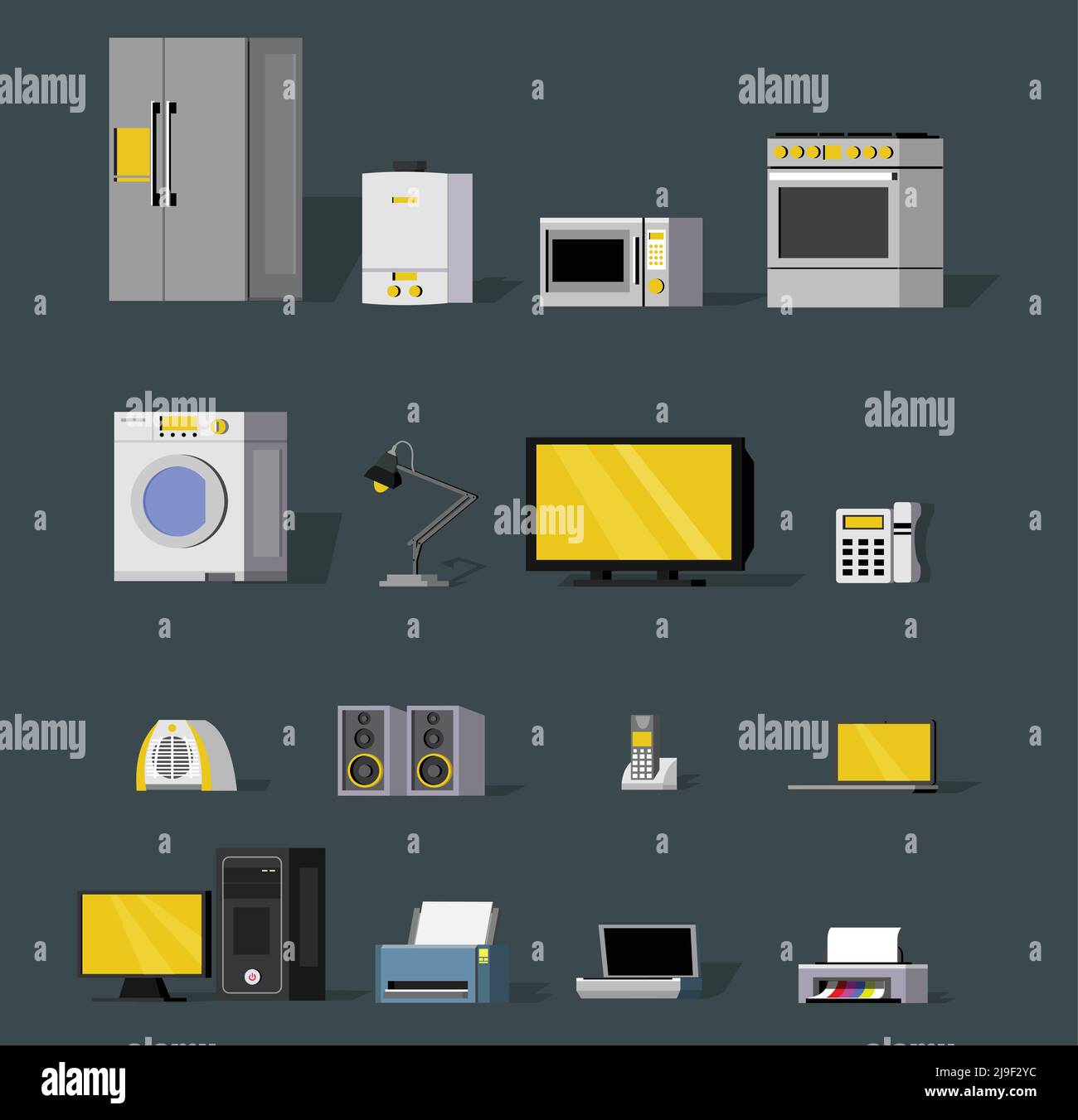 Modern wireless devices collection with electronic appliances and