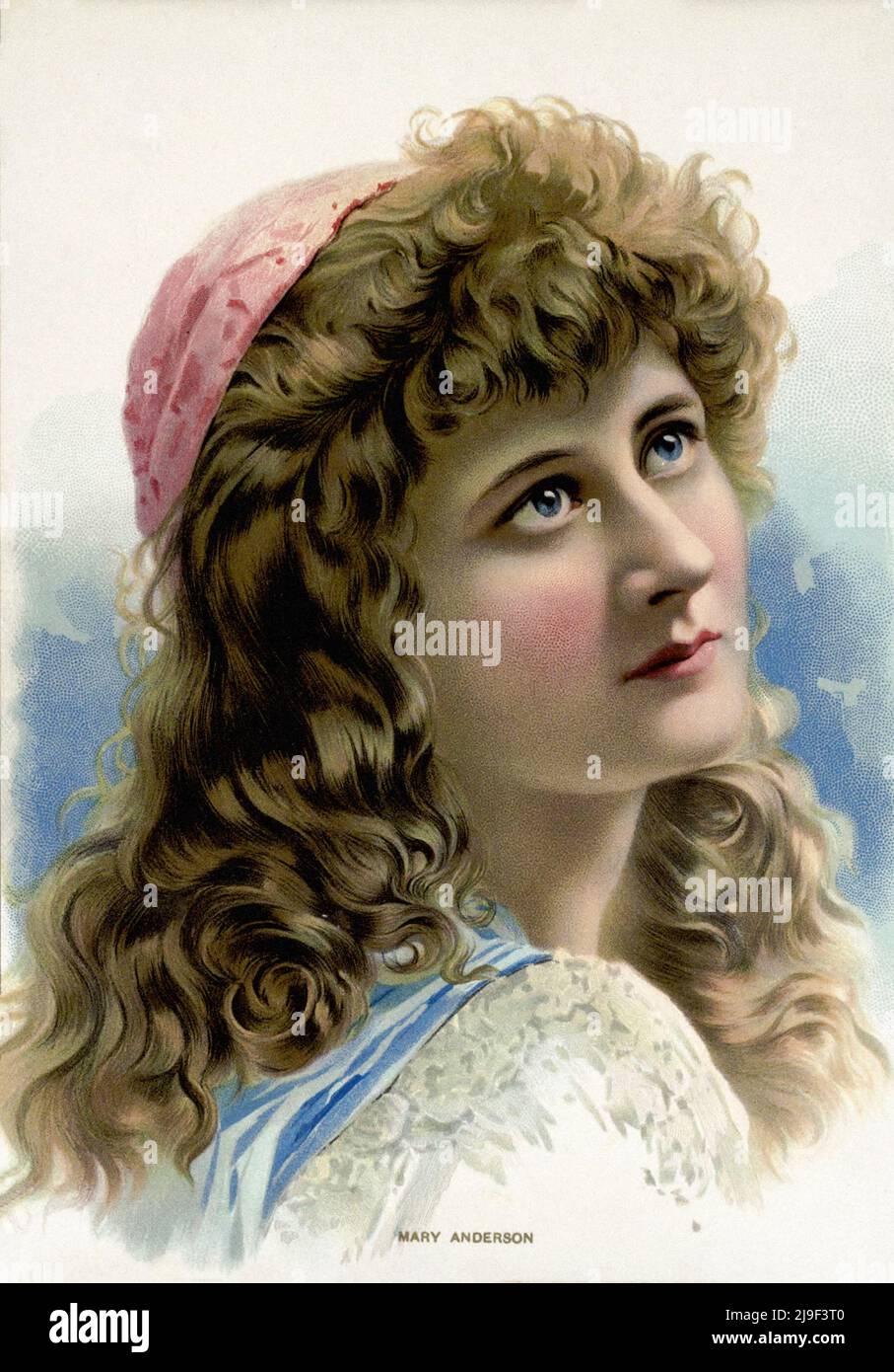 Color lithograph of Mary Anderson. American actress Mary Anderson (1897 – 1986), who appeared in 77 silent films between 1914 and 1923 Stock Photo