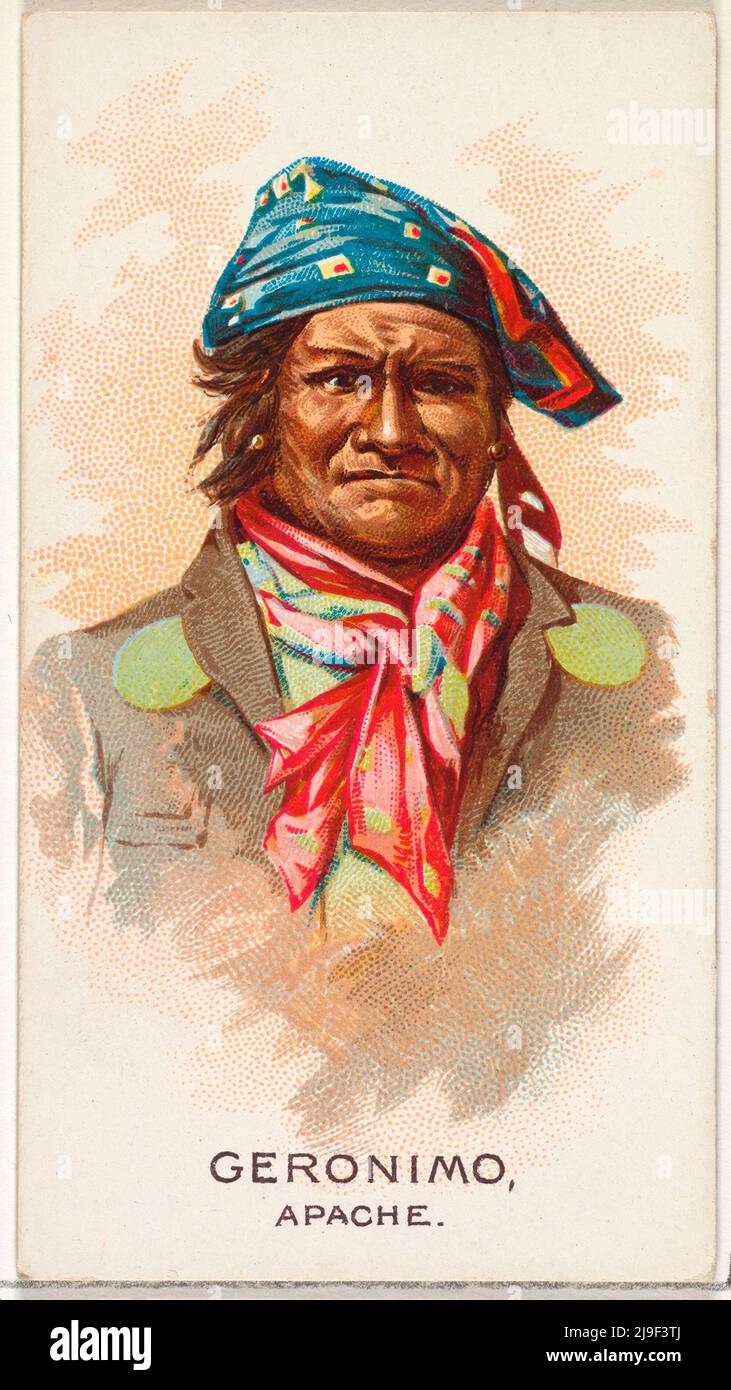 Vintage trade card of Geronimo, Apache, from the American Indian Chiefs series (N2) for Allen & Ginter Cigarettes Brands 1888 Trade cards from the 'Am Stock Photo