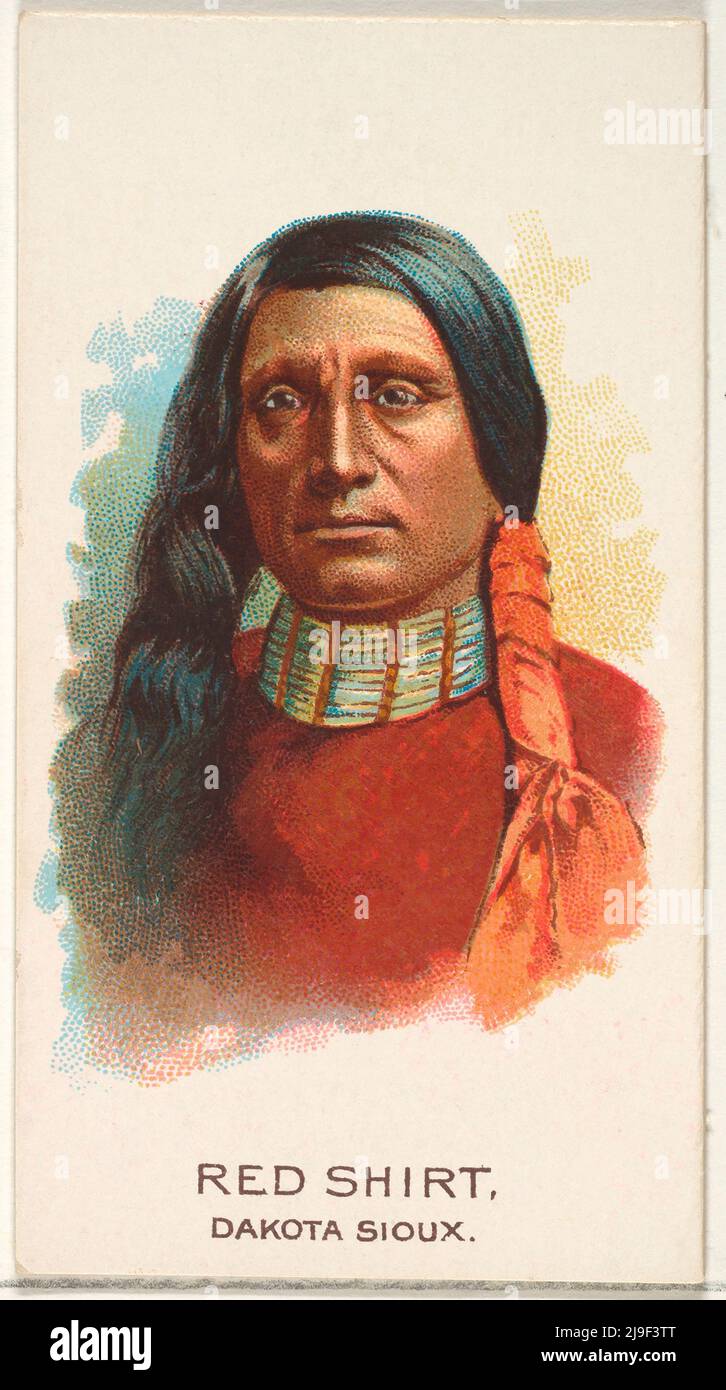 Vintage trade card of Red Shirt, Dakota Sioux, from the American Indian Chiefs series (N2) for Allen & Ginter Cigarettes Brands 1888 Trade cards from Stock Photo