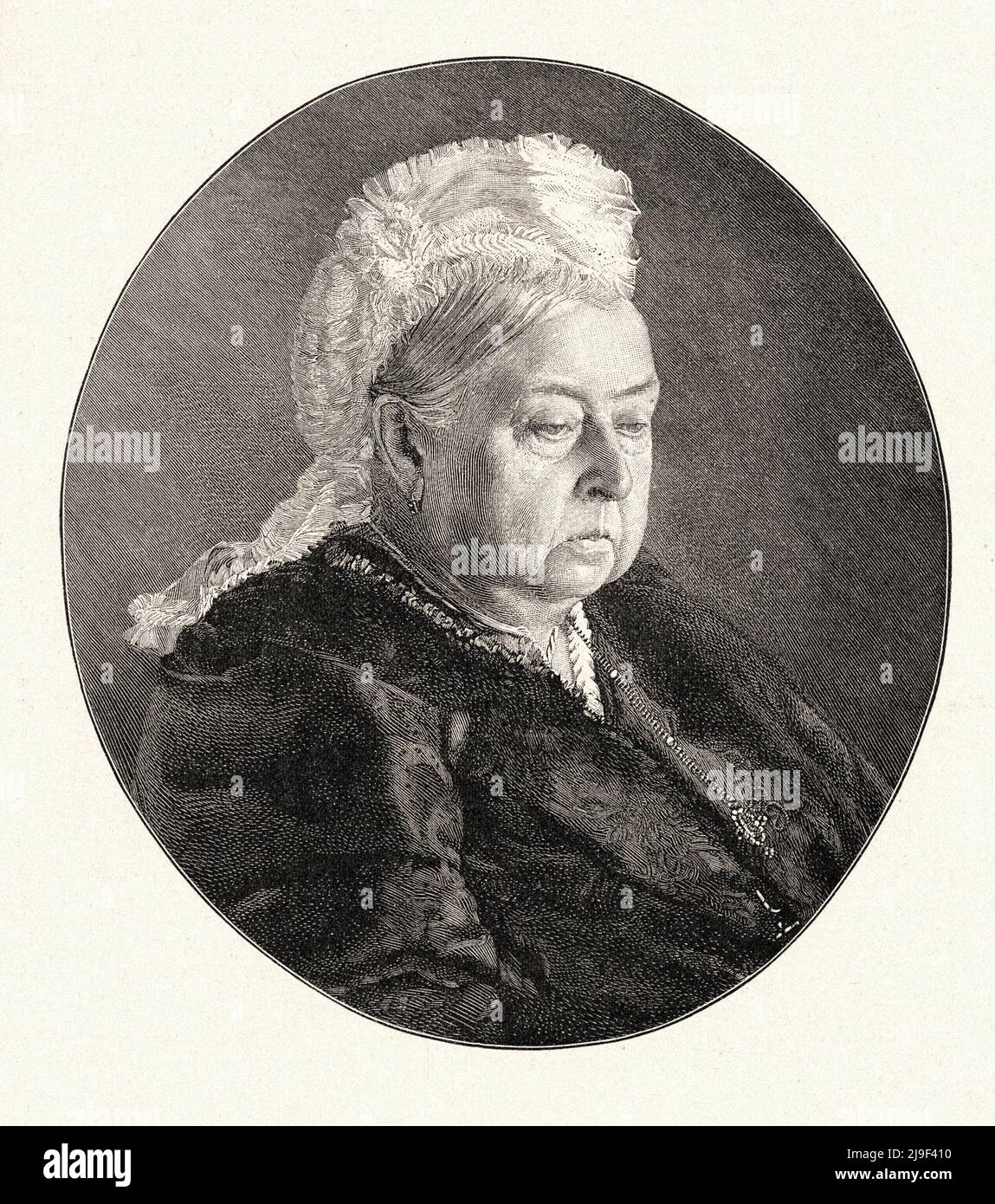 19th-century lithograph of Queen Victoria.  Victoria (Alexandrina Victoria; 1819 – 1901) was Queen of the United Kingdom of Great Britain and Ireland Stock Photo