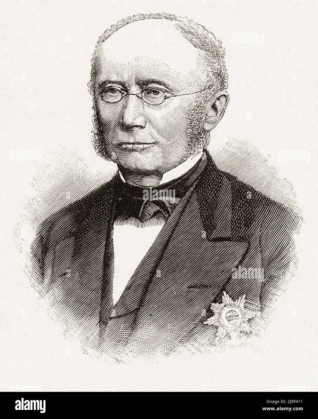 19th-century lithograph of Ludwig Windthorst.  Baron Ludwig von Windthorst (1812 – 1891) was a German politician and leader of the Catholic Centre Par Stock Photo