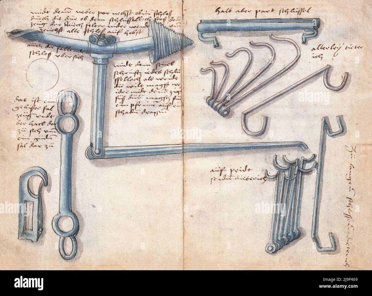 Medieval woodworking, furniture and other crafts: The tools of Martin Löffelholz (1505) Löffelholtz Codex. Illustrations and descriptions of all sorts Stock Photo