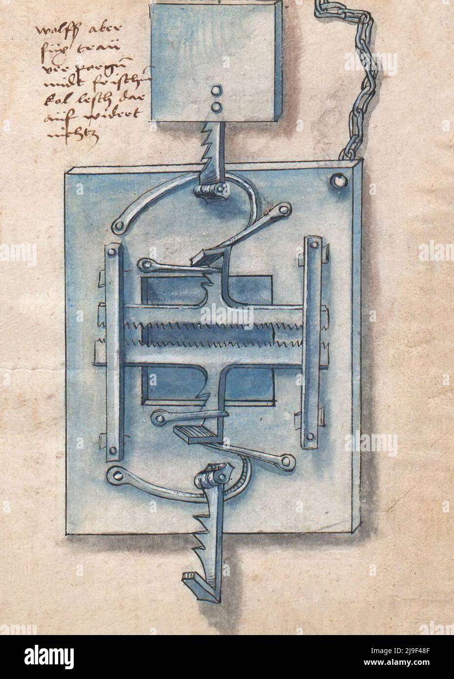 Medieval illustration of lock. The tools of Martin Löffelholz (1505) Löffelholtz Codex. Illustrations and descriptions of all sorts of hand tools, ins Stock Photo