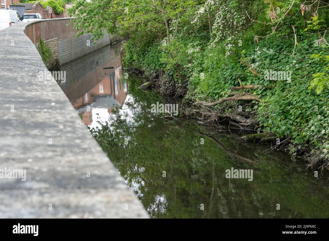 Flood defences on the river Ouseburn. Newcastle upon Tyne, UK. protecting nearby houses and roads. Stock Photo