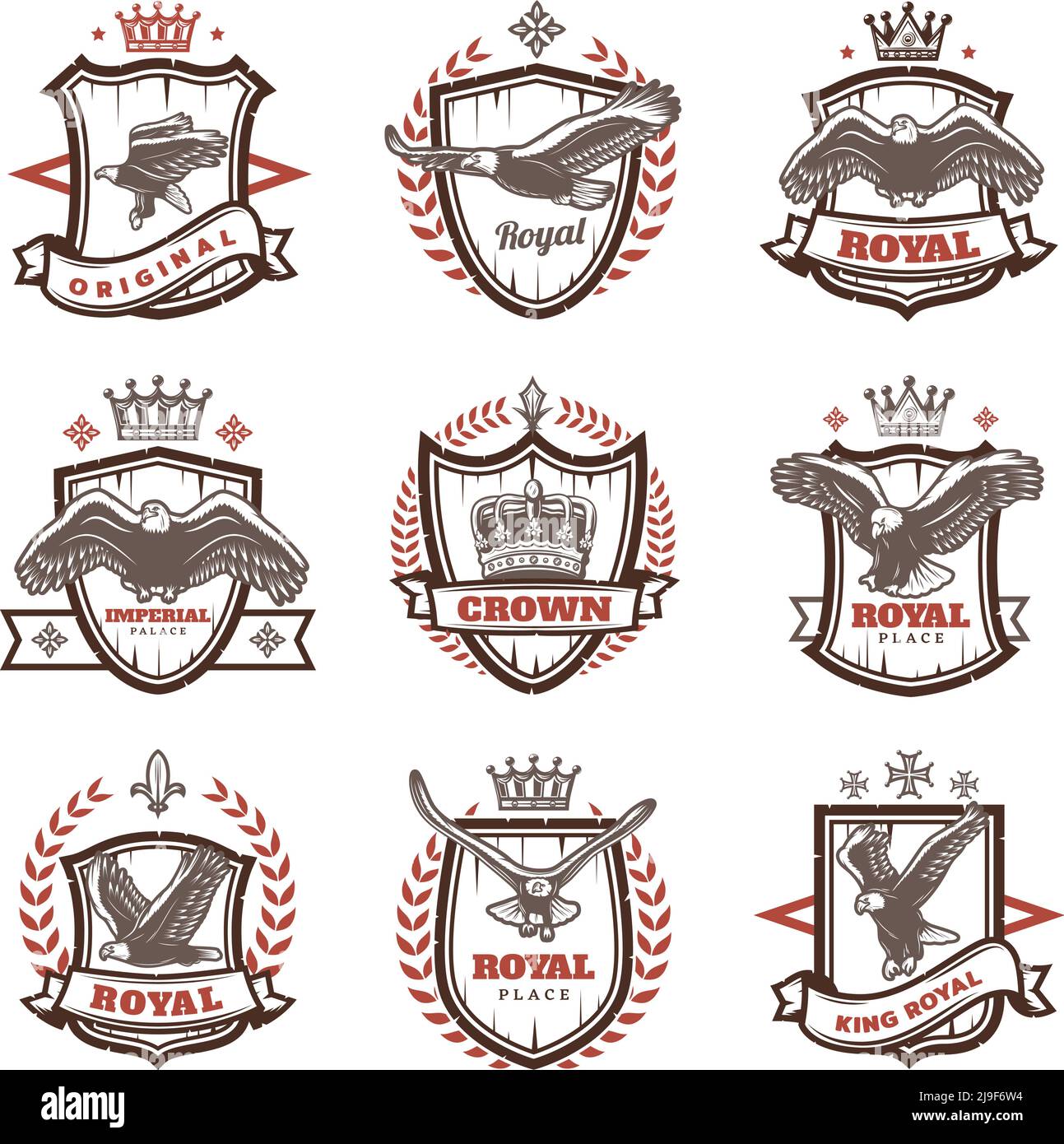 Vintage Royal Coats Of Arms Set With Letterings Eagle Crown Laurel ...