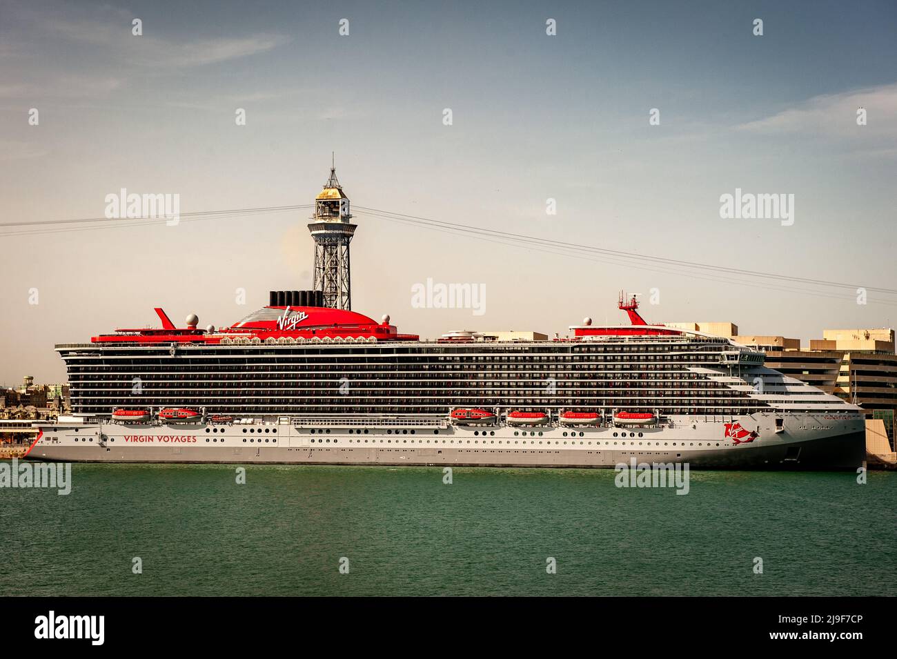 Valiant Lady cruise ship of Virgin Voyages docked in the port of Barcelona. Stock Photo