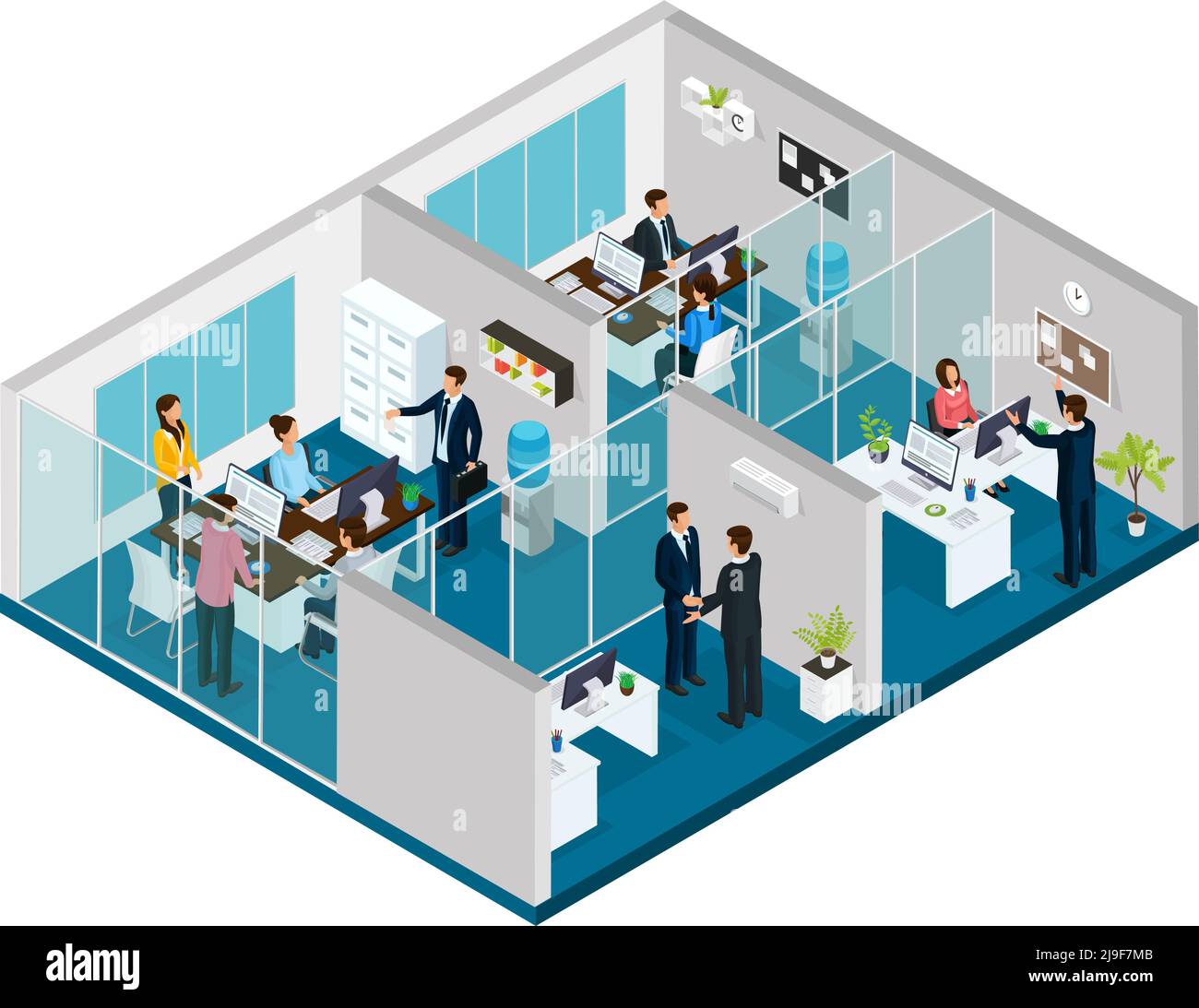 Isometric law firm concept with interior elements office workers ...