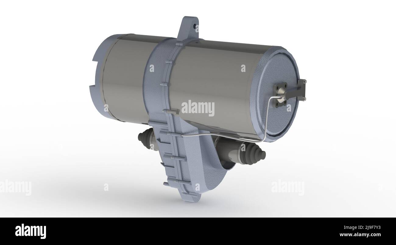 Electric car motor used in front of Electic Vehicle, isolated on white