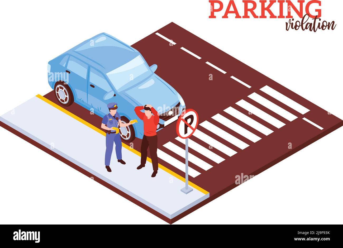 Isometric car parking composition with notation penalty for illegal car parking with human characters and automobile vector illustration Stock Vector