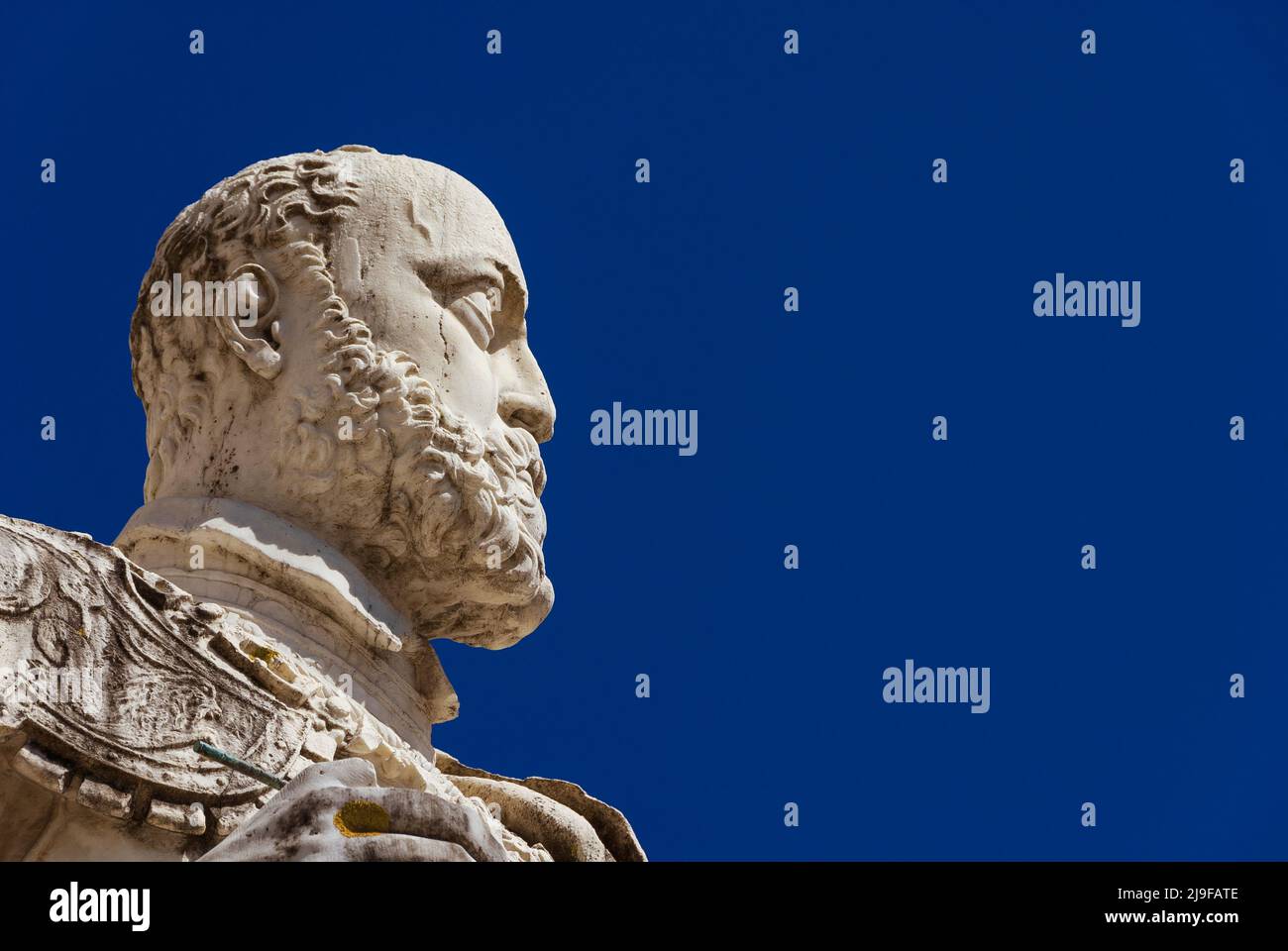 Cosimo I de' Medici, Grand Duke of Tuscany. A marble statue erected in 1596 in the historical center of Pisa (with blue sky and copy space) Stock Photo