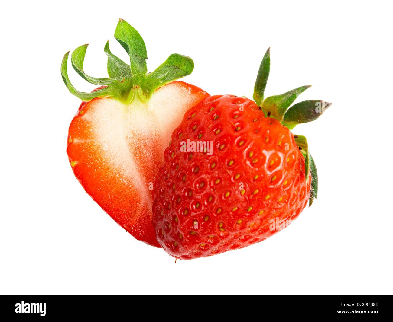 Red fresh ripe delicious cut strawberry with green leaf Stock Photo - Alamy