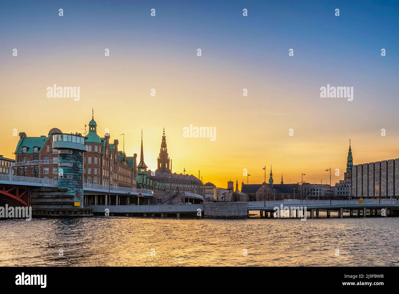 Copenhagen Denmark, sunset city skyline at Harbour Stock Photo