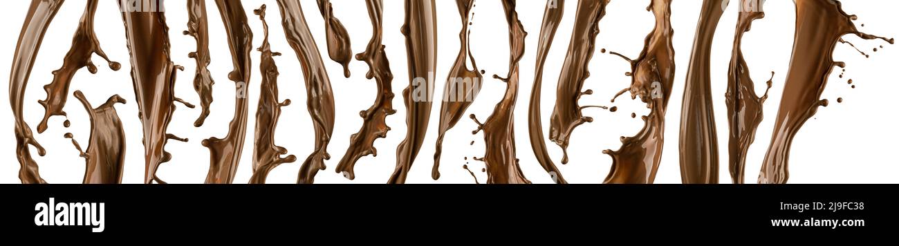 Chocolate splashes and waves isolated on white background Stock Photo