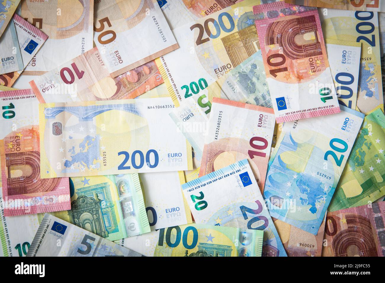 Lots of different Euro banknotes shown as a mess Stock Photo