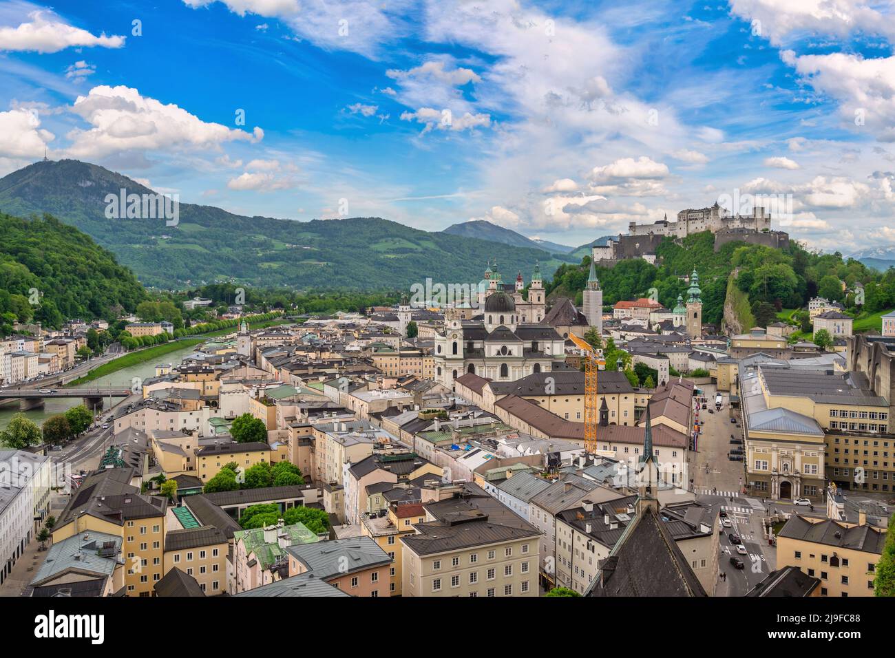 Salzburg Austria, city skyline of Salzburg city and Fortress Hohensalzburg Stock Photo