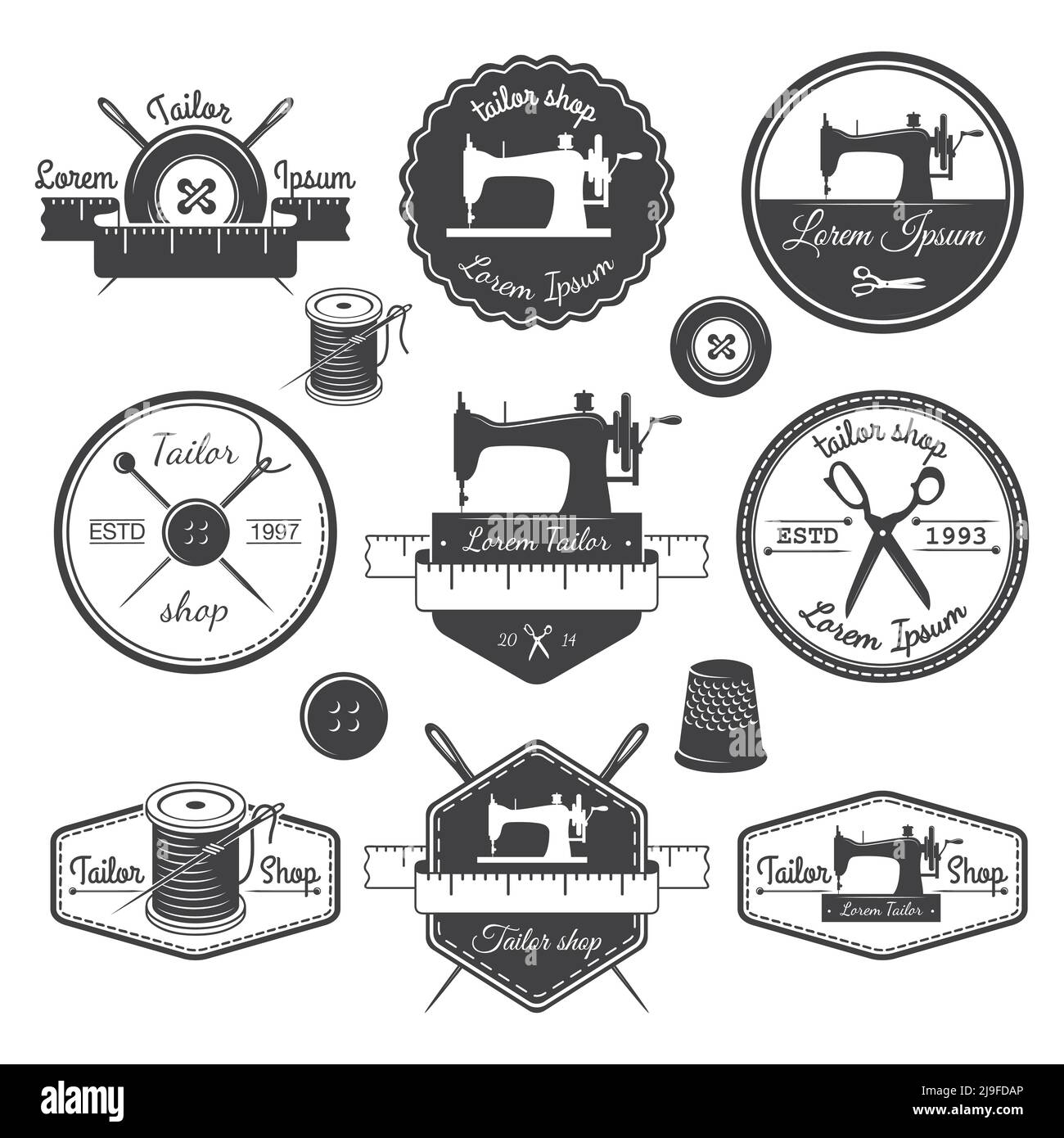 Set of vintage tailor labels, emblems and designed elements. Tailor ...