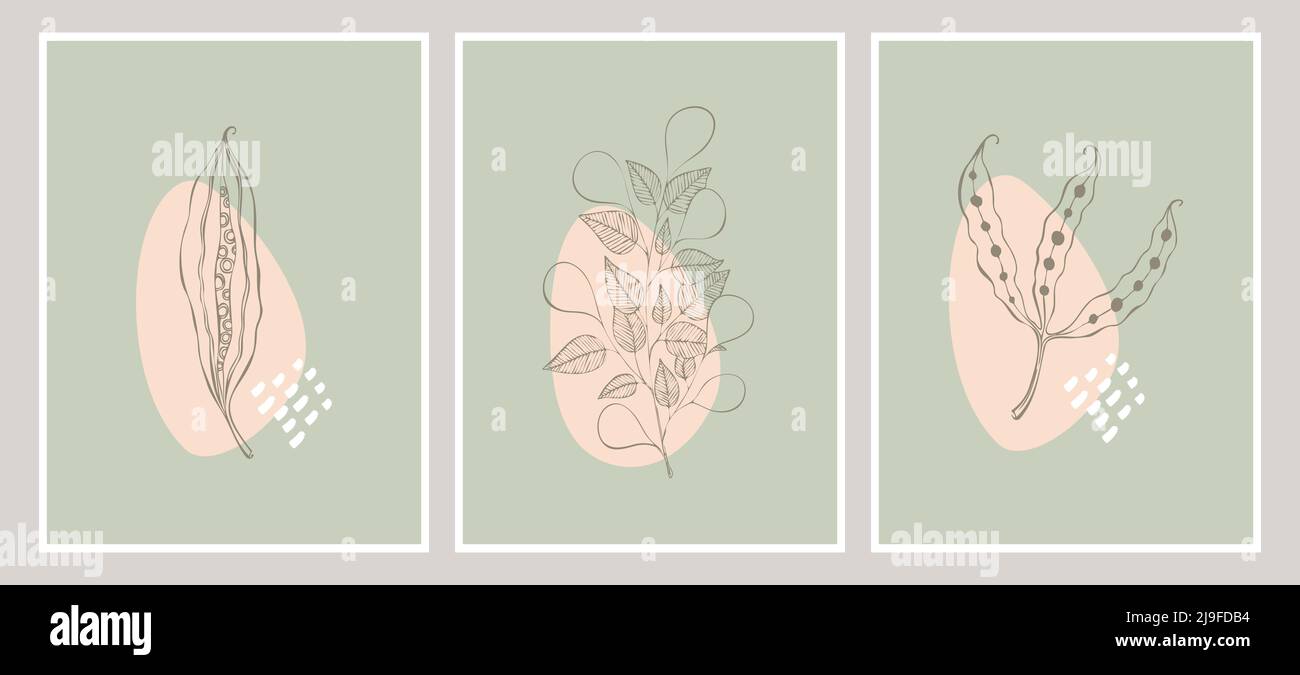 Boho style abstract set background minimalism, doodle, decor. Vector illustration Stock Vector