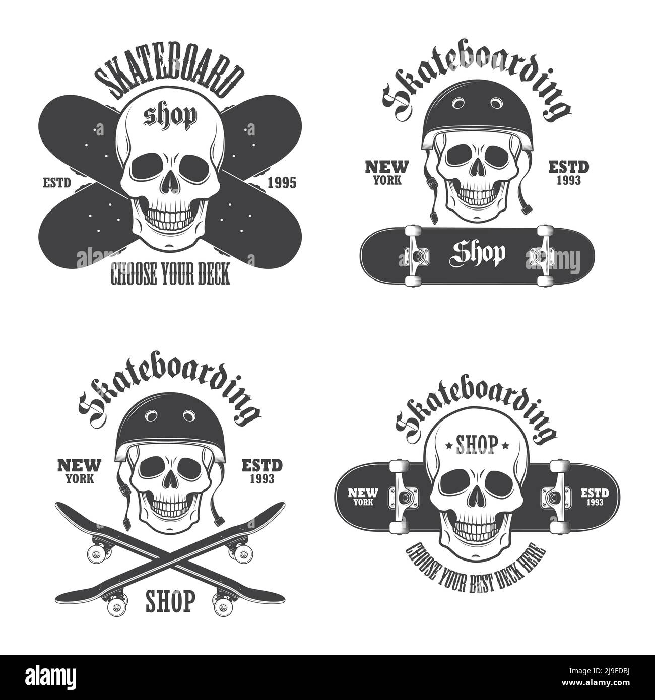 Set of skateboarding emblems, labels and designed elements. Set 2 Stock Vector