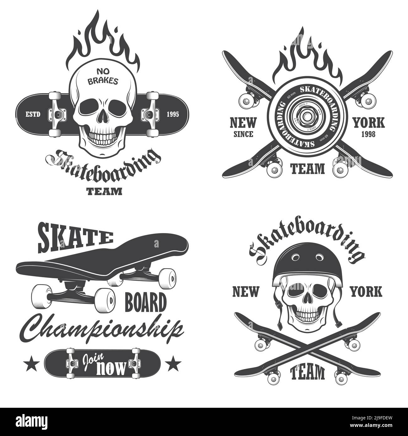 Set of skateboarding emblems, labels and designed elements. Set 1 Stock Vector
