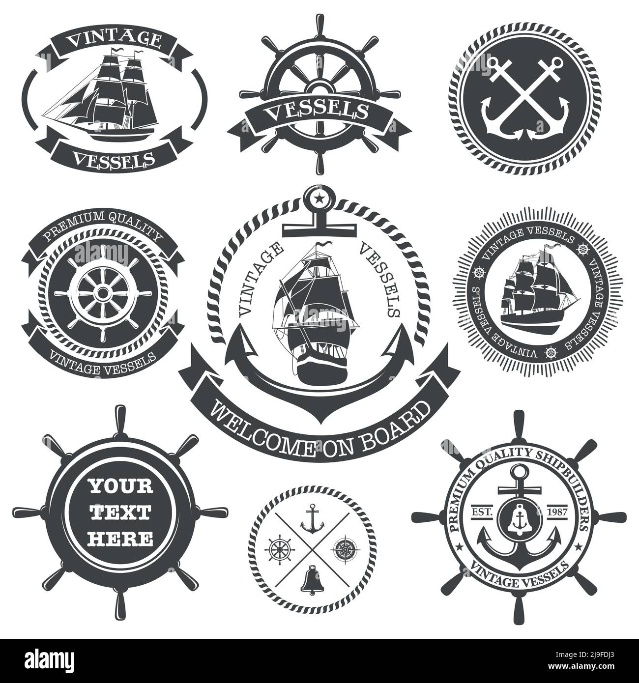 Set of vintage nautical labels, icons and design elements Stock Vector ...