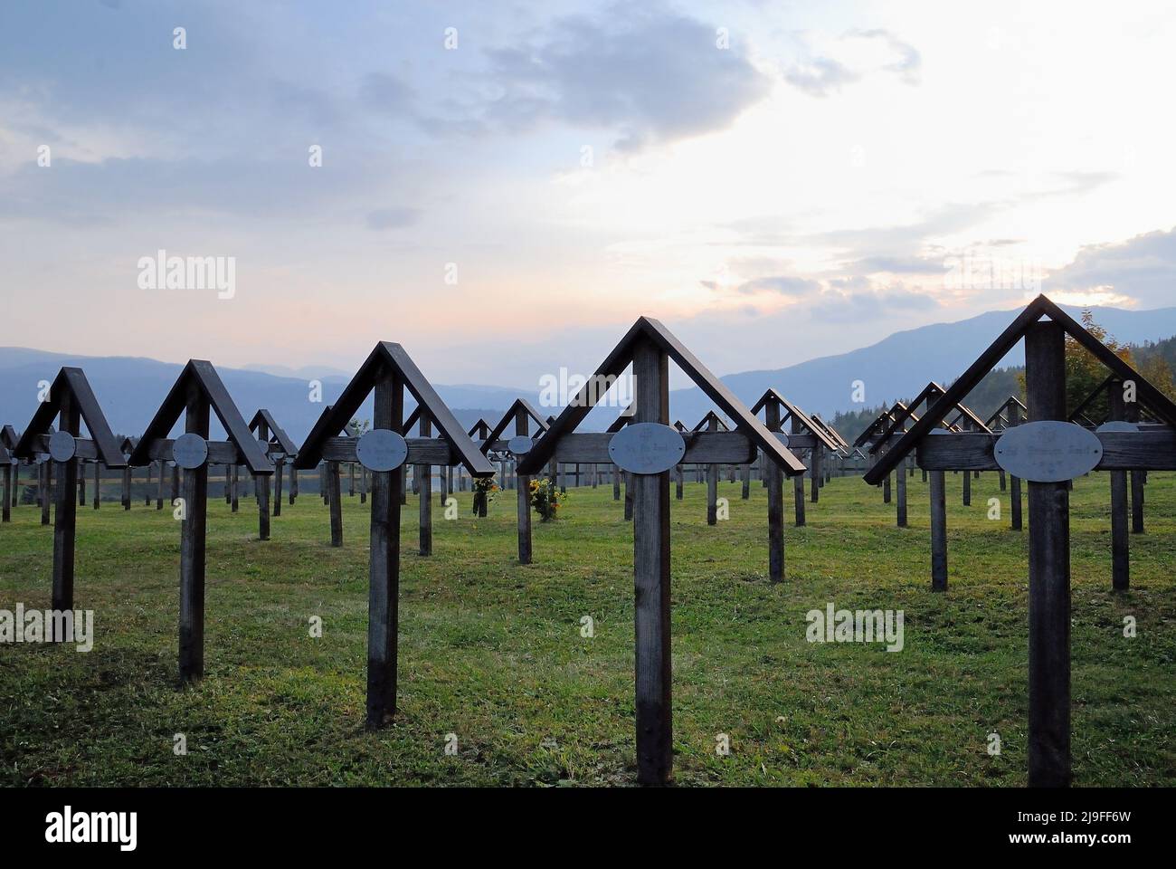 WWI. Trentino Alto Adige, Italy: Slaghenaufi Slaghenaufi Austrian War Cemetery.The cemetery in near Lake Lavarone Stock Photo
