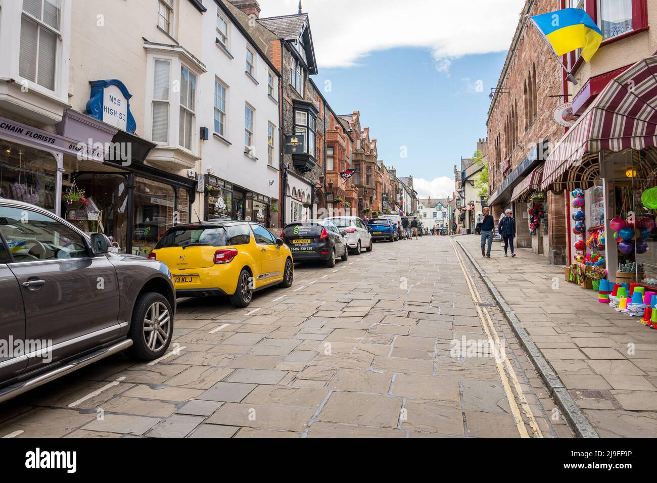 High St. a popular shopping area in the Welsh town of Conwy. Stock Photo