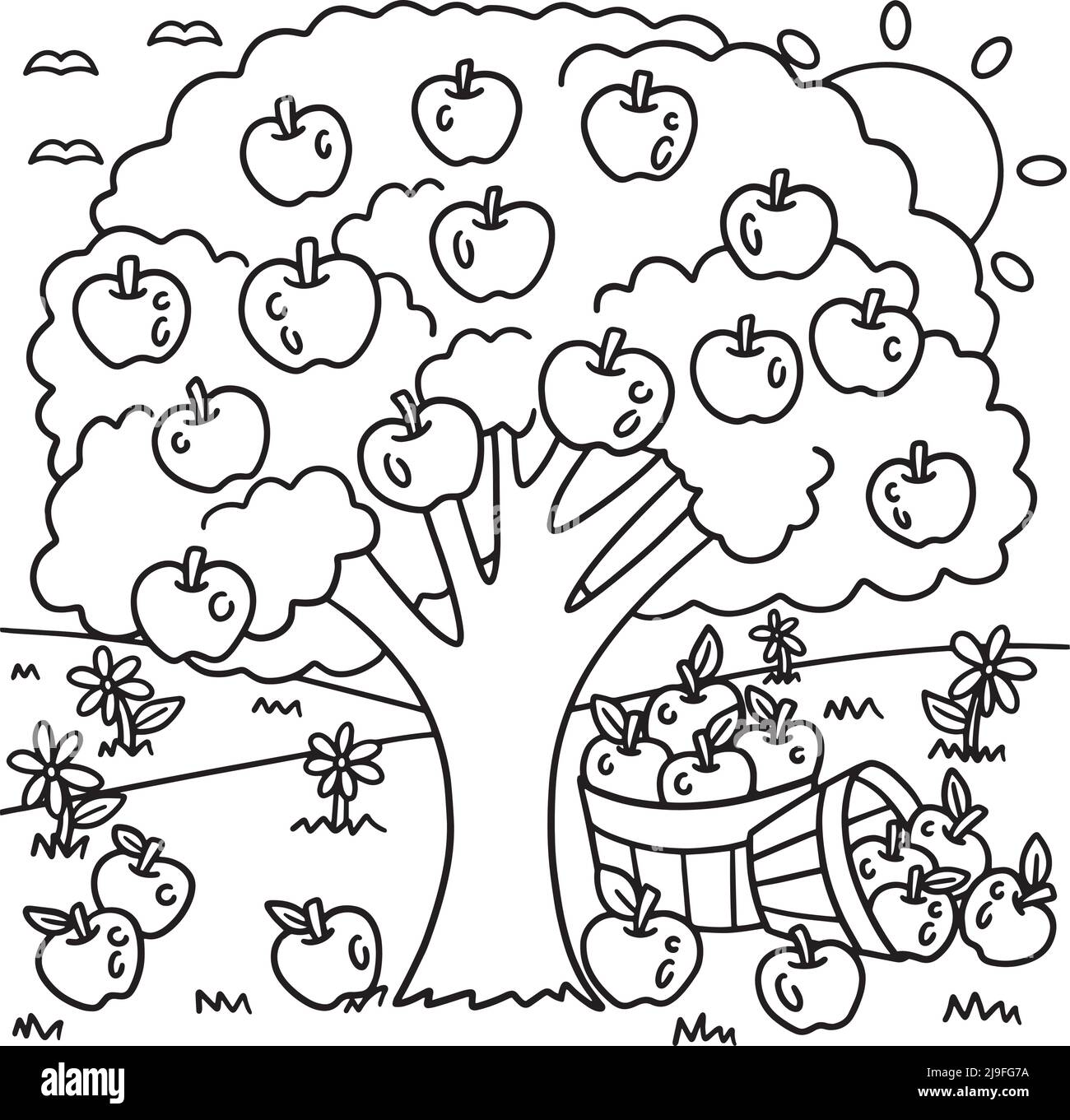 Apple Tree Coloring Page for Kids Stock Vector