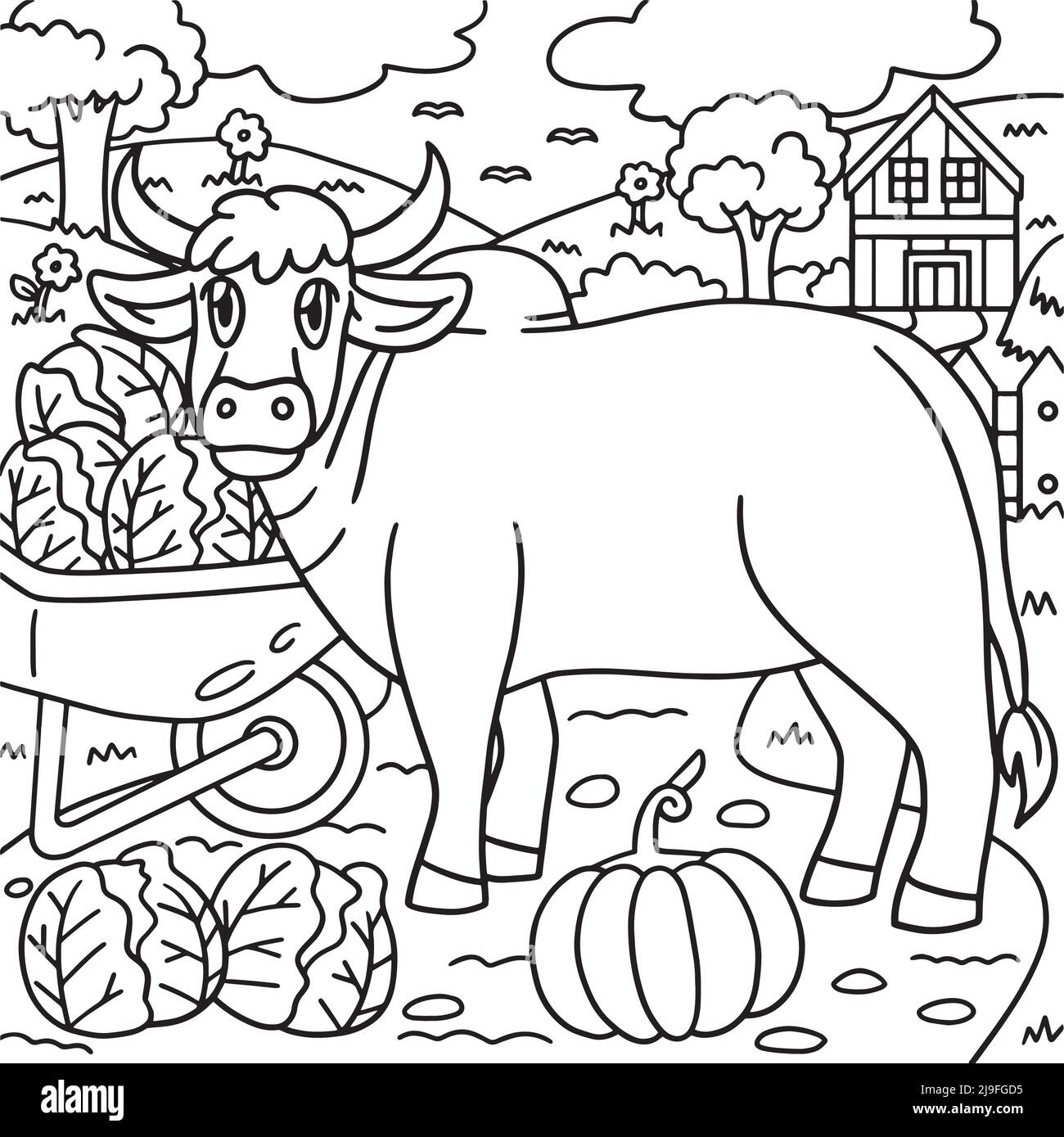 Ox Coloring Page for Kids Stock Vector