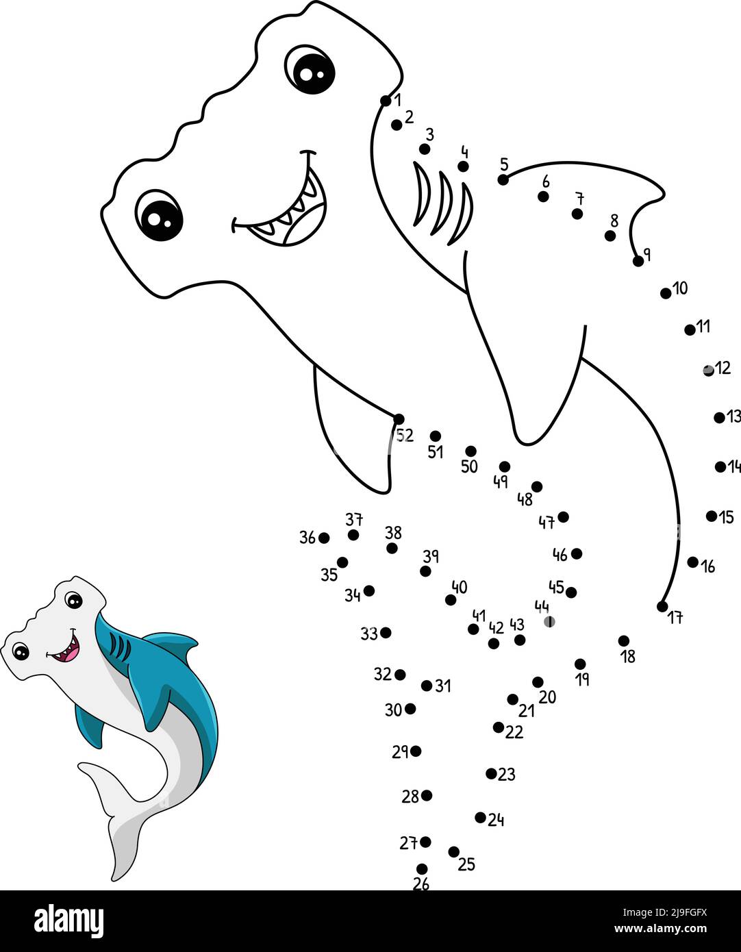 Dot to Dot Hammerhead Shark Coloring Page for Kids Stock Vector