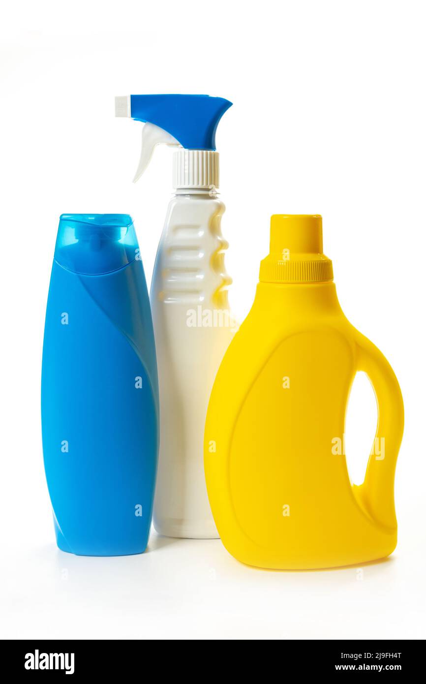 detergent bottles and chemical cleaning supplies isolated on white Stock Photo Alamy