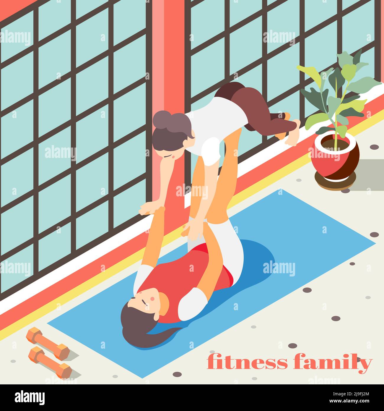 $Fitness In Gym Isometric Background Stock Vector