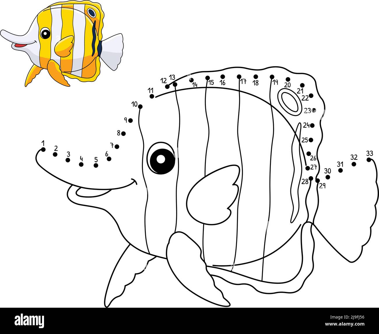 Dot to Dot Butterflyfish Coloring Page for Kids Stock Vector
