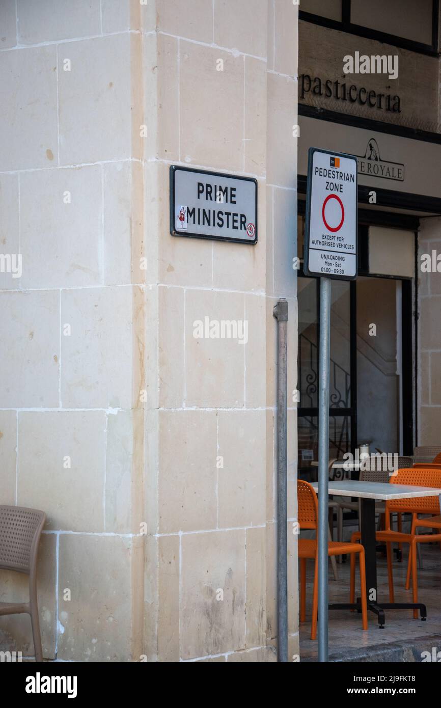 Reserved parking sign for the Prime Minister of Malta, across from the