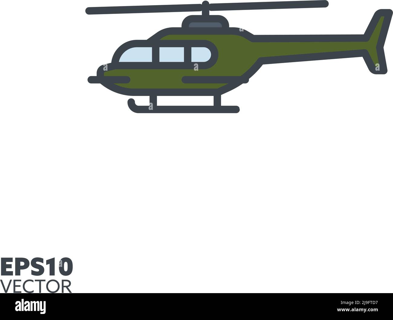 Military helicopter vector filled line icon. Air force heli color symbol. Stock Vector