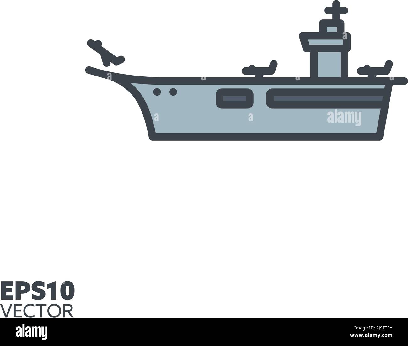 Aircraft carrier vector filled line icon. Navy ship outline symbol. Stock Vector