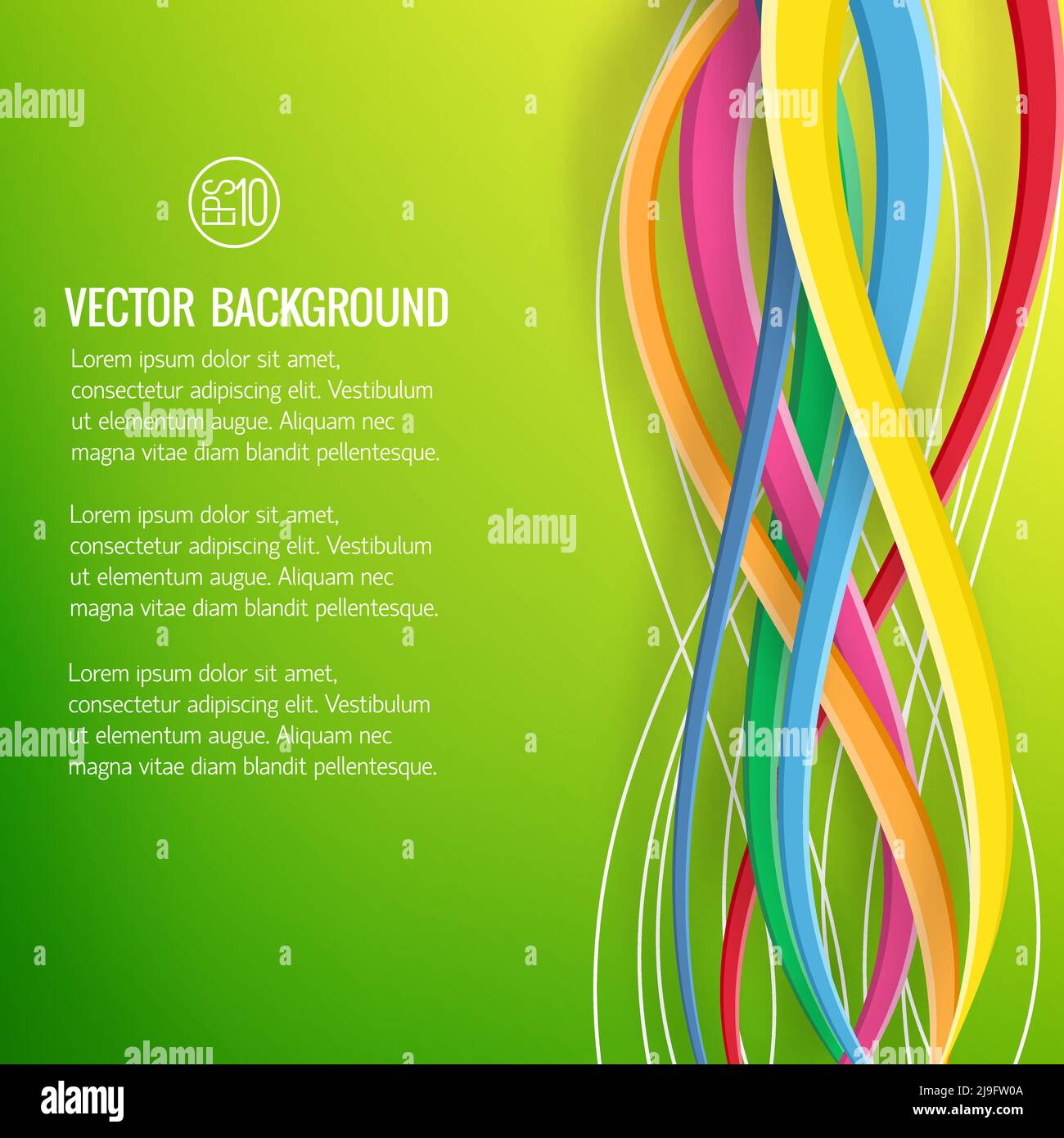 Abstract bright geometric template with text and colorful interweaving ...