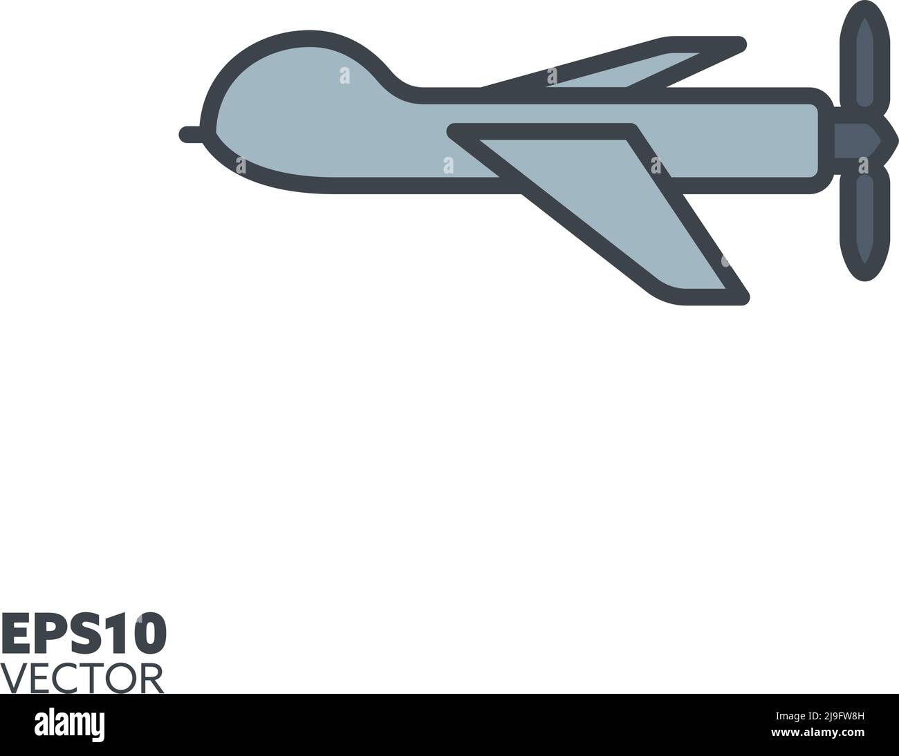 Military drone vector filled line icon. Unmanned aircraft color symbol. Stock Vector
