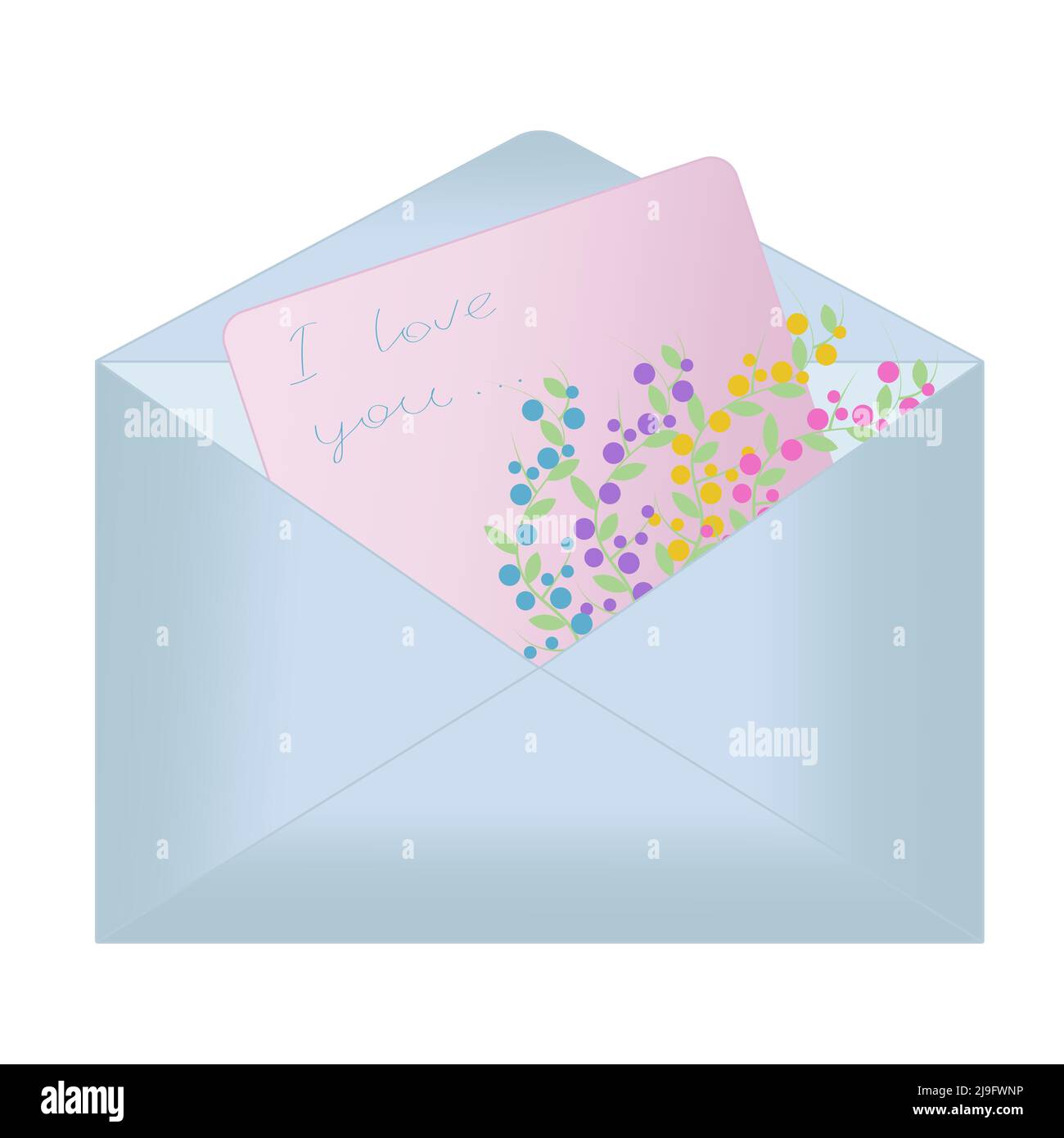 Light blue love letter with flowers and declaration of love, illustration Stock Vector