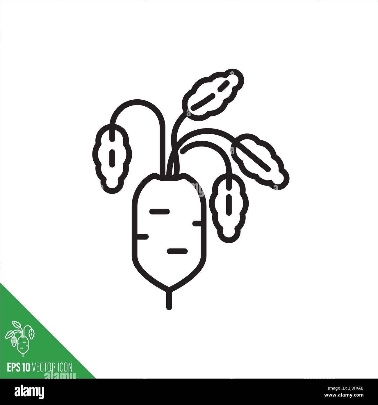 Daikon or white radish, root with leaves vegetable icon, outline style vector illustration Stock Vector