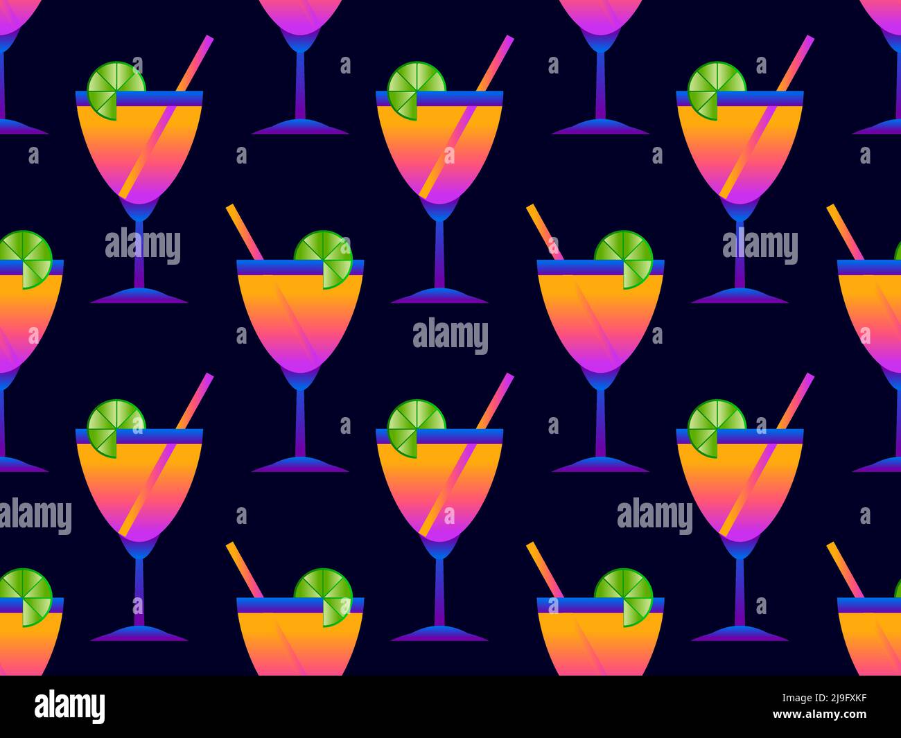 Cocktail with umbrellas 80s style seamless pattern. Alcoholic cocktails