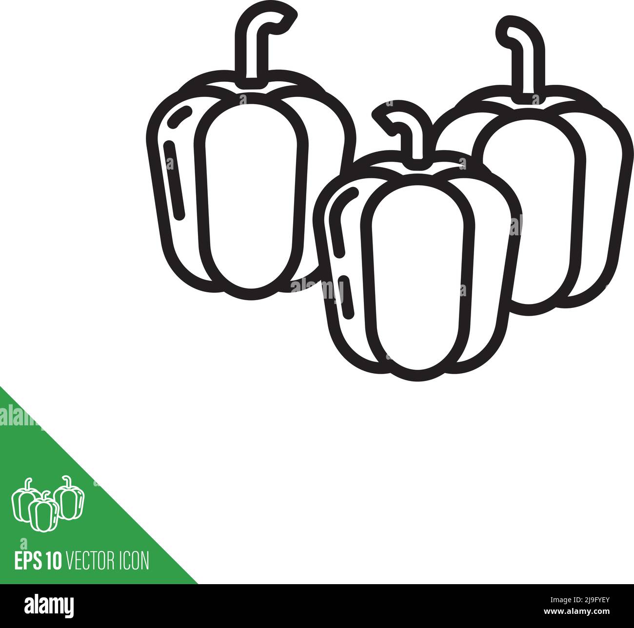 Three bell peppers icon outline style vector illustration Stock Vector
