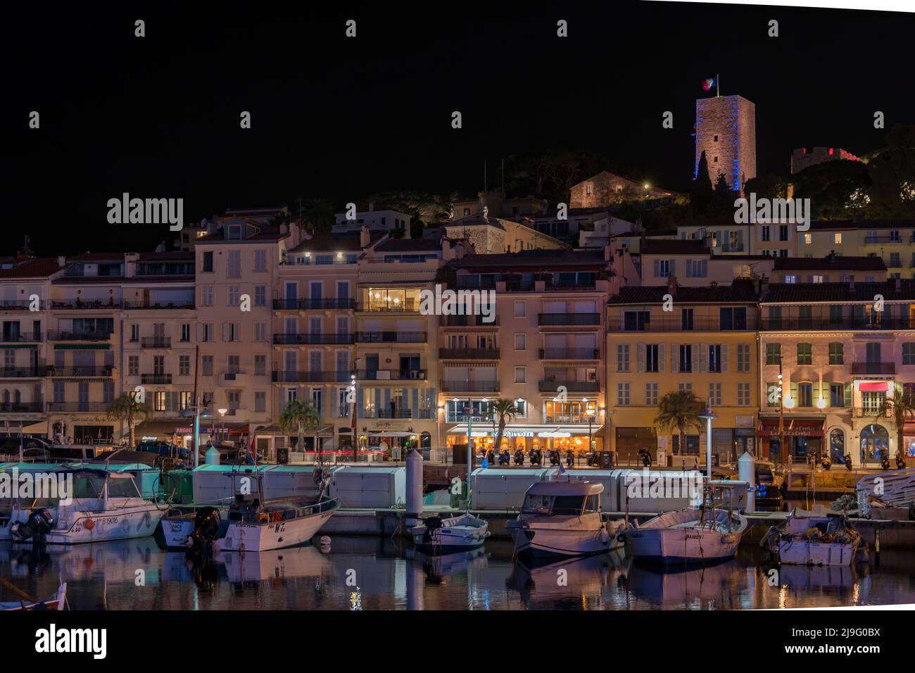 View of sea port in Cannes, France at night Stock Photo - Alamy