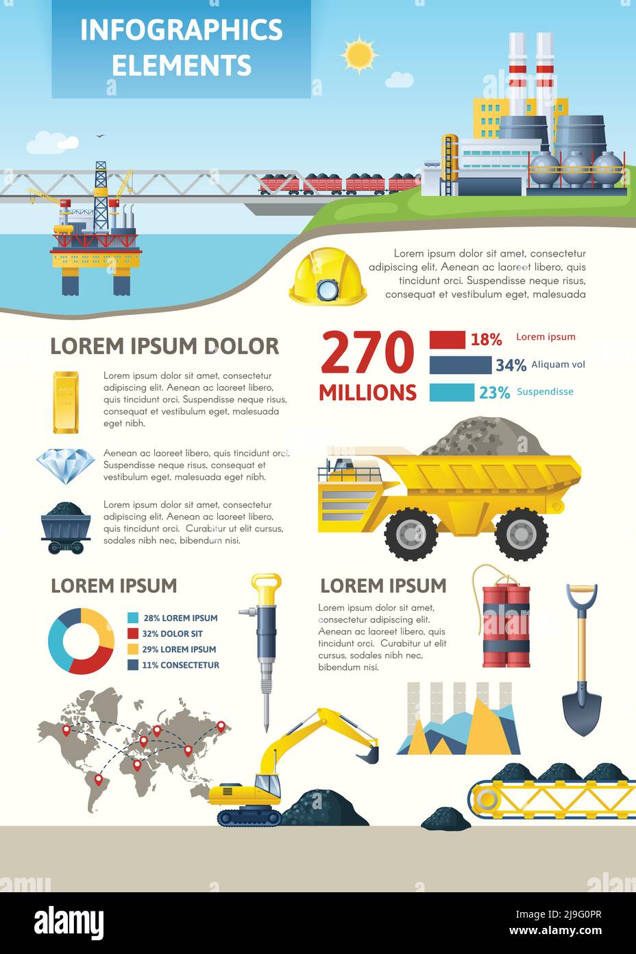 Mining industry vertical infographic poster with cartoon factory ...