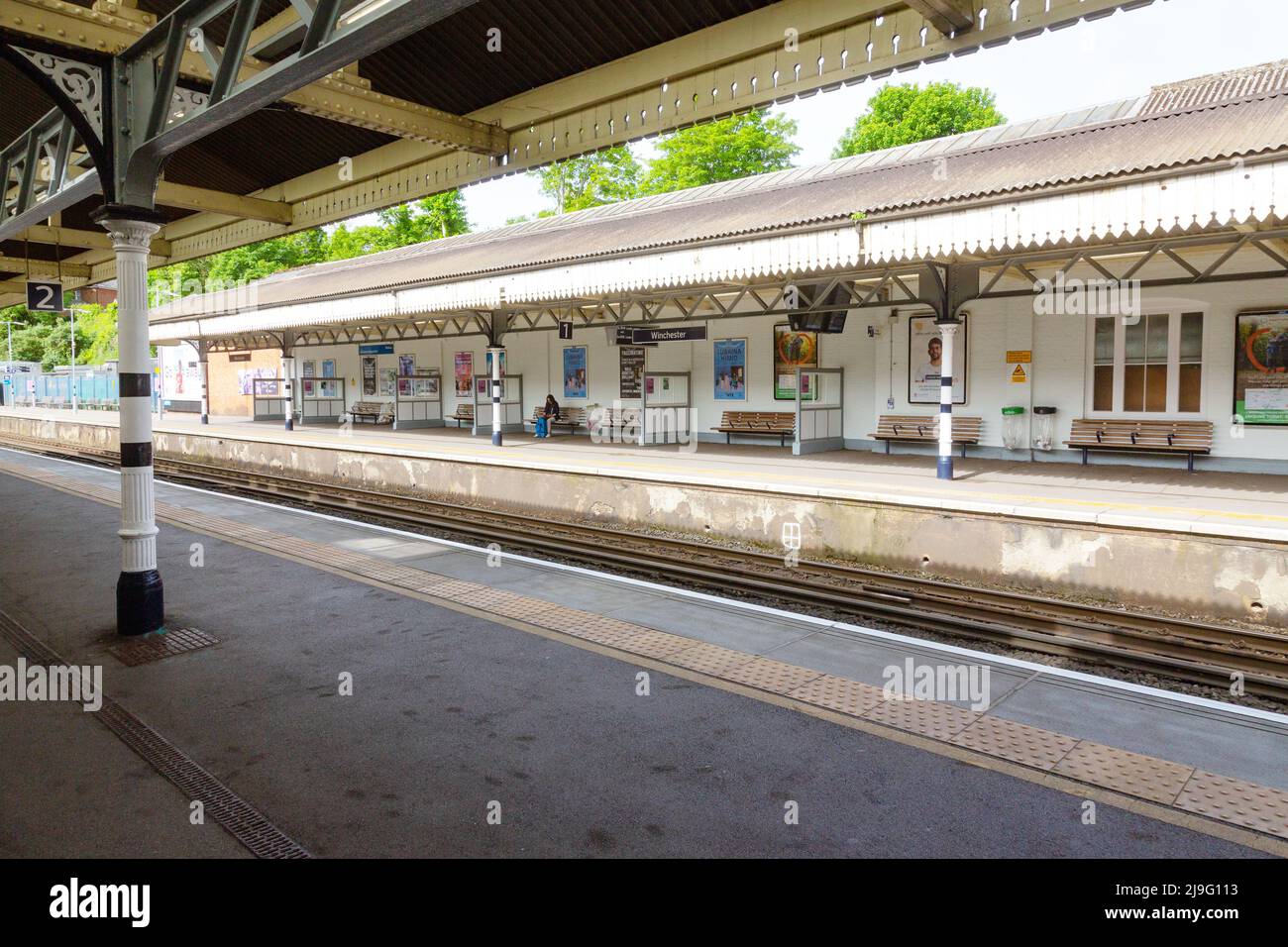 Platform 2, Winchester train station, Hampshire, England, United Kingdom. Stock Photo