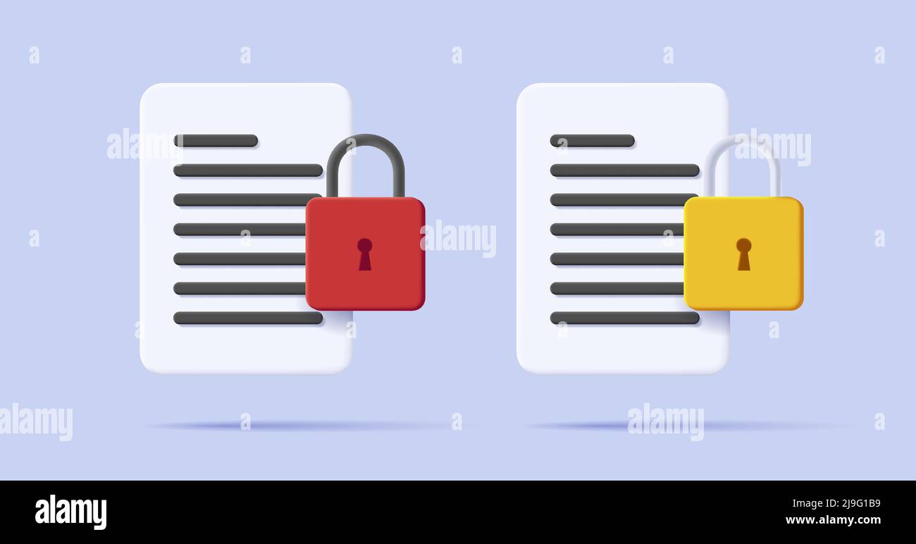 3d icon of file with padlock illustration, encrypted data Stock Vector