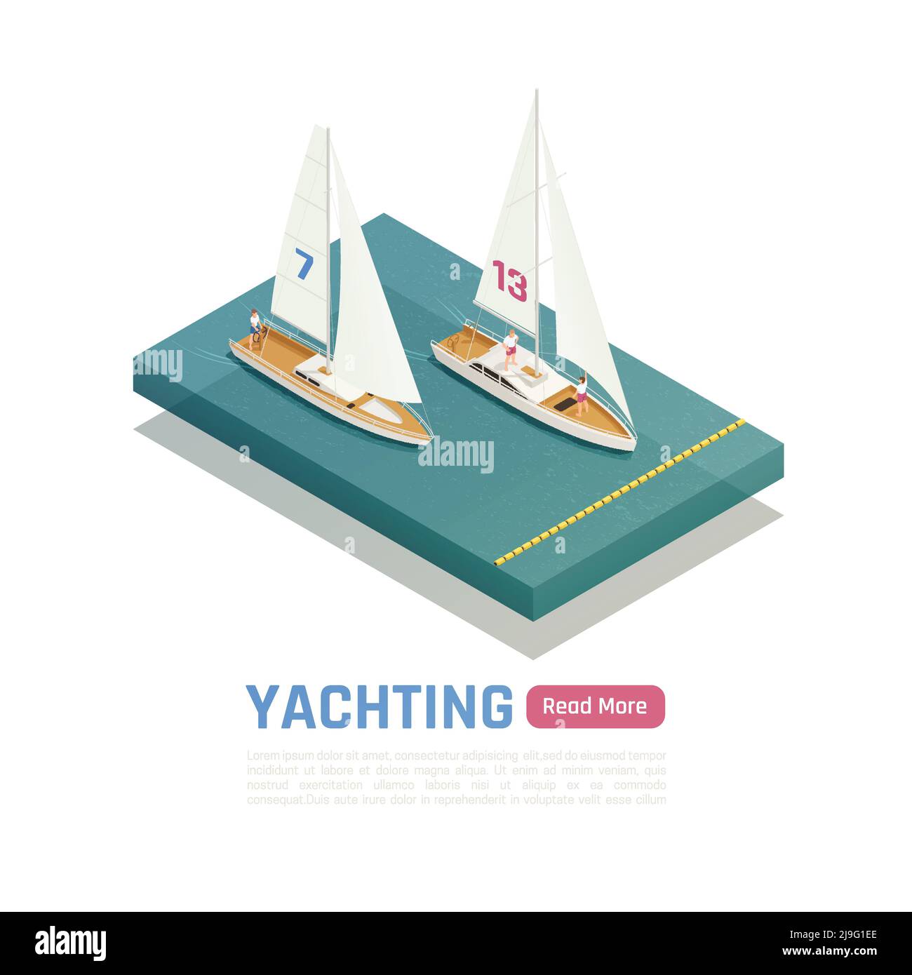 Yachting isometric colored banner with two yachts compete for victory ...