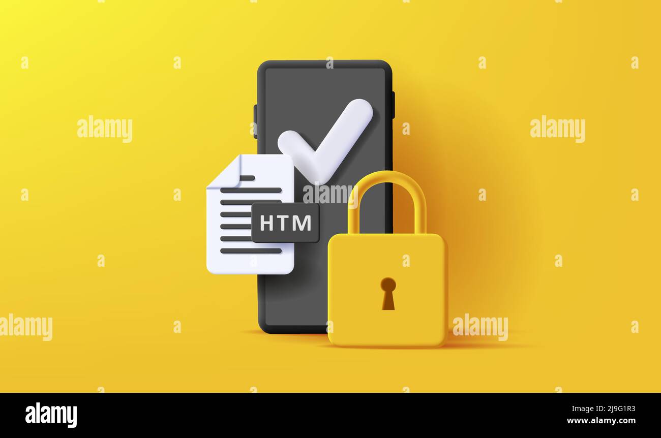 Digital 3d illustration of smartphone with file icon and padlock Stock Vector